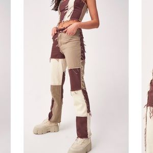 Jaded London Brown Patchwork Denim Boyfriend Jeans